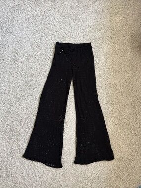 Golden Black Black Crochet Wide-Leg Pants / Beach Cover-Up Flares Size S